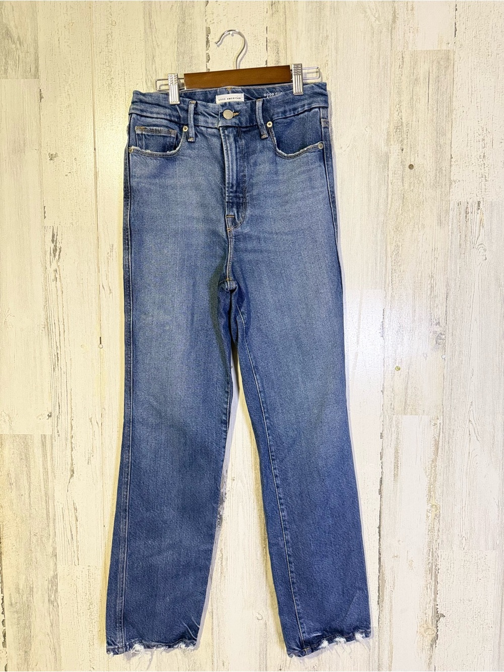 Good American Good Curve Straight Jeans Super High Rise Sz 4 / 27 Raw Hem - Picture 4 of 9